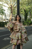 Cloud floral elasticated Silk Top & Skirt Set/Dress