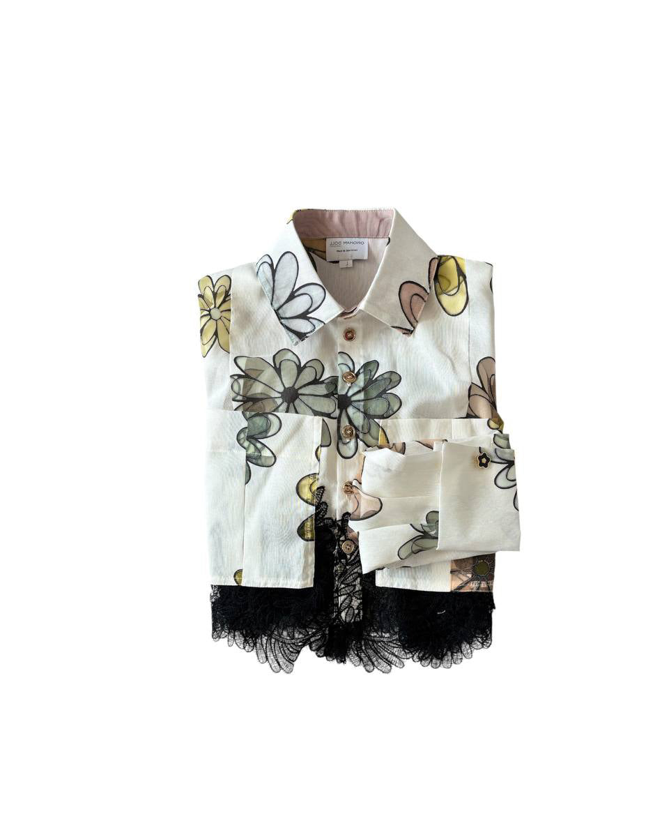 Sheer Floral & Lace Trouser Set