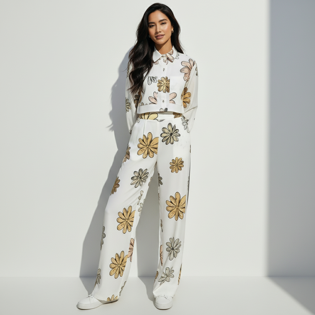 Sheer Floral Trouser Set