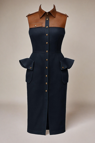 Diana denim and leather shirt midi