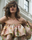 Cloud floral elasticated Silk blouse