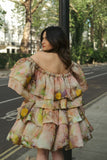 Cloud floral elasticated Silk Top & Skirt Set/Dress
