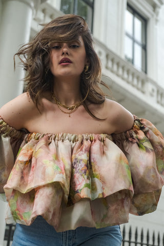 Cloud floral elasticated Silk blouse