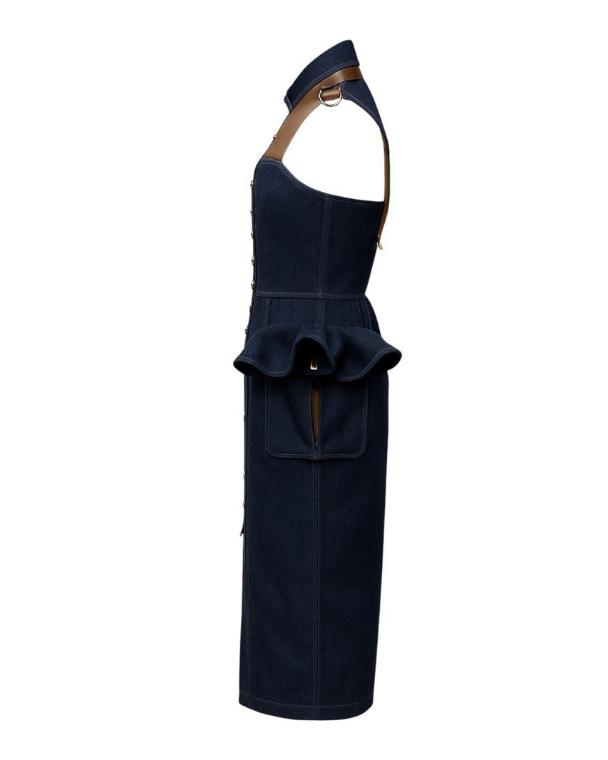 Diana denim and leather shirt midi