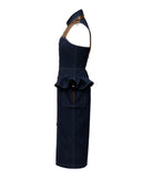 Diana denim and leather shirt midi