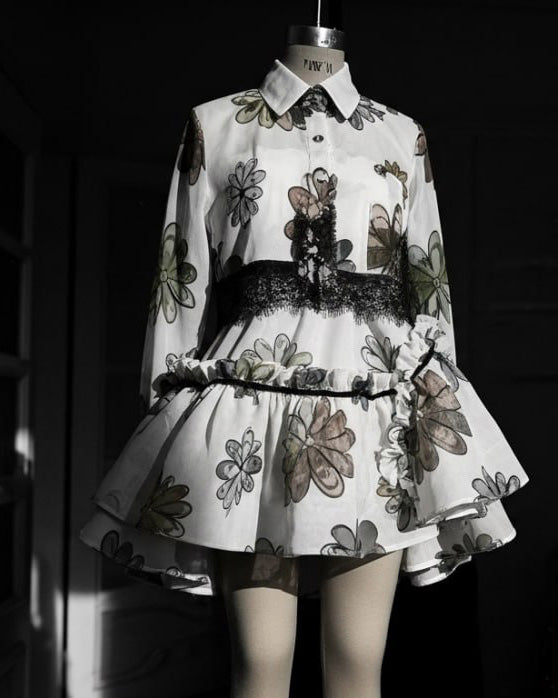 Sheer Floral & Lace Skirt Set