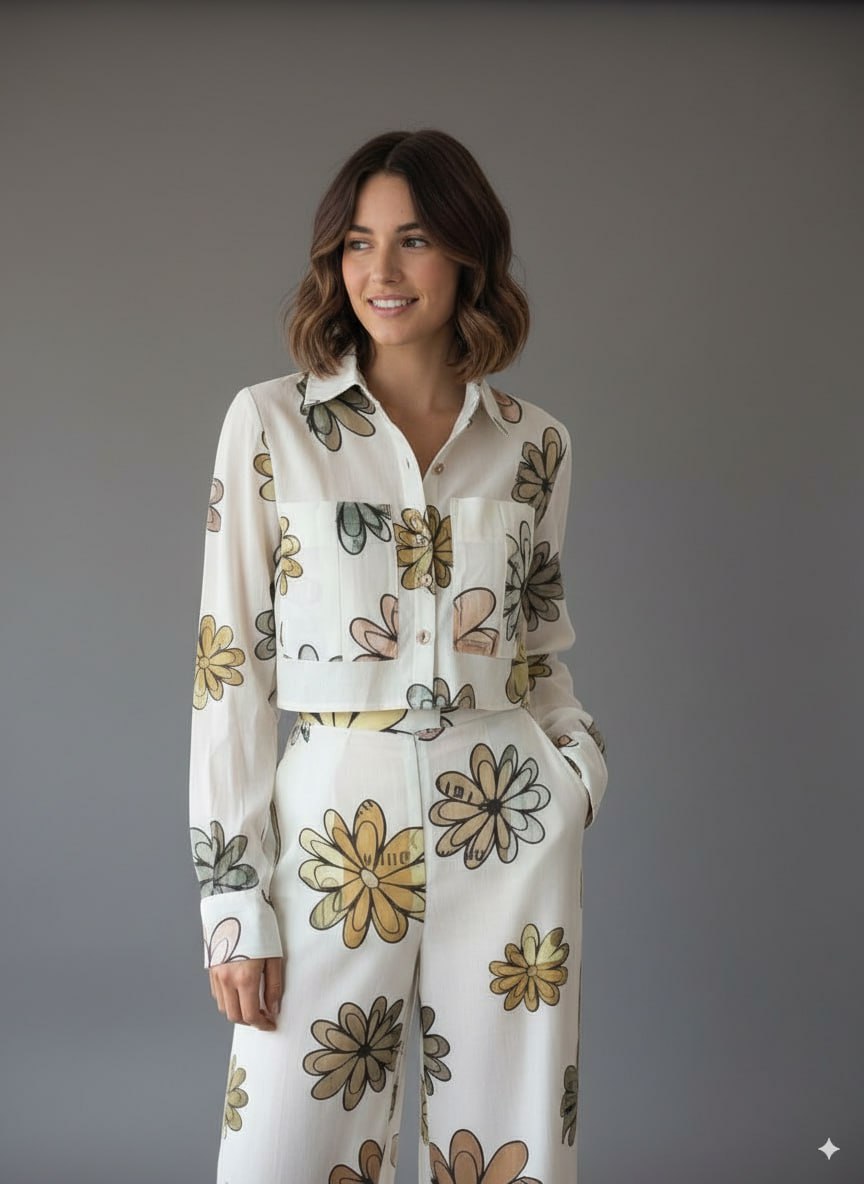 Sheer Floral Trouser Set