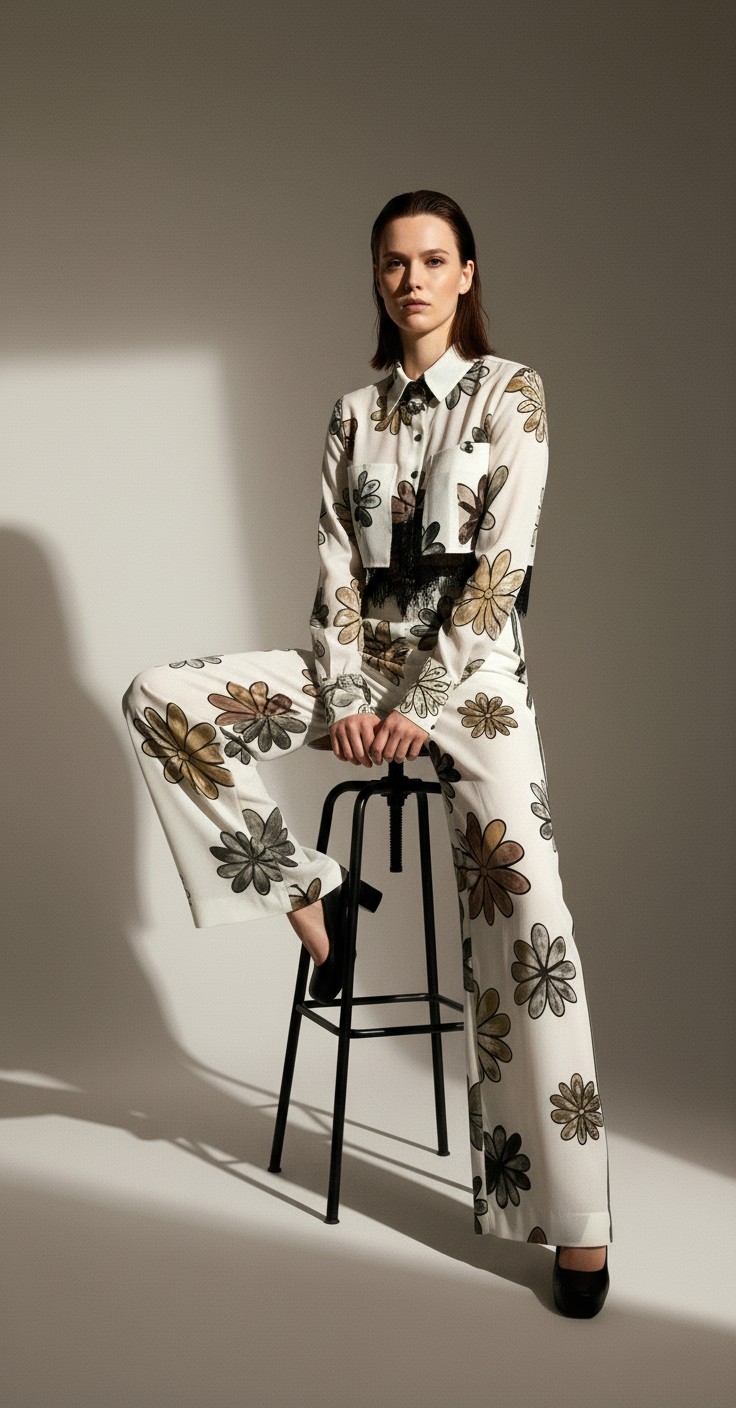 Sheer Floral & Lace Trouser Set