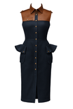 Diana denim and leather shirt midi