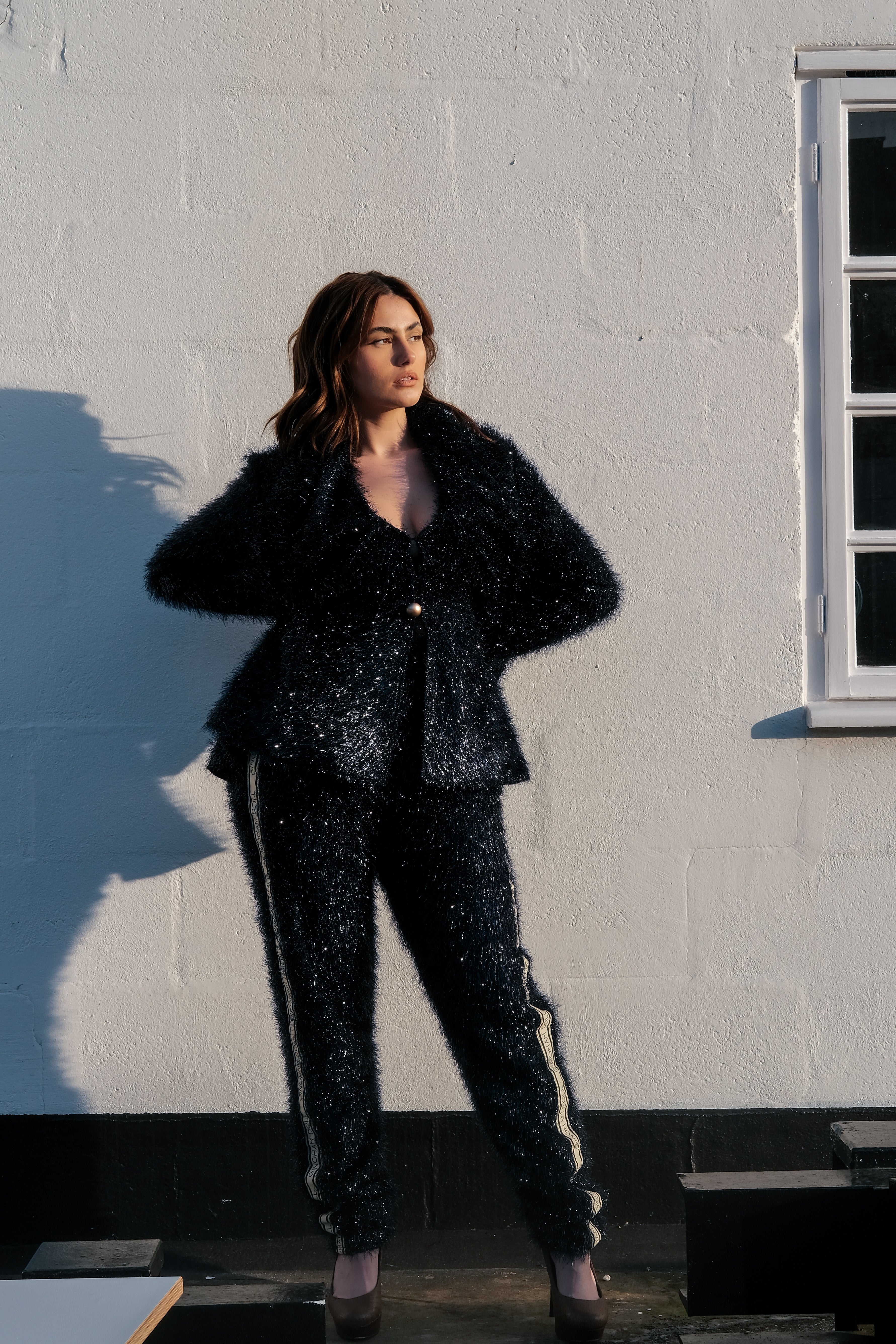 Lurex navy cardigan