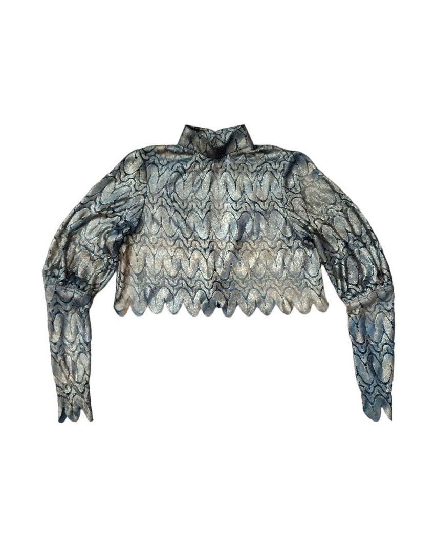 L/S Gold & Black lace cropped top