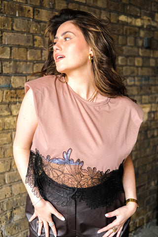 Lace trim T-shirt top
