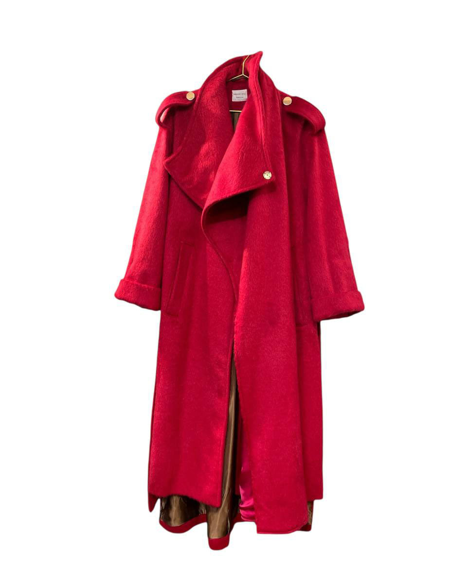 Long Oversized Fur Textured Fushia Pink Coat