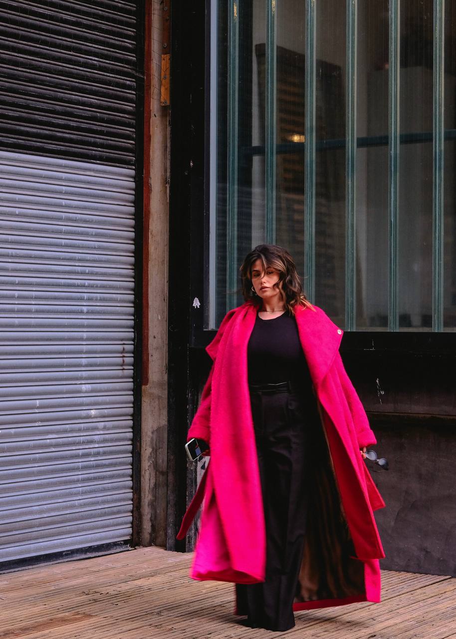 Long Oversized Fur Textured Fushia Pink Coat