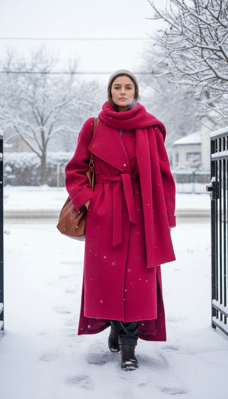 Long Oversized Fur Textured Fushia Pink Coat
