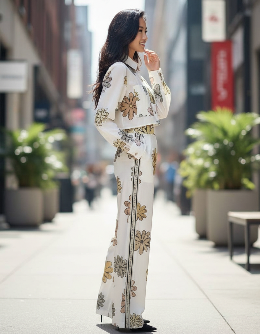 Sheer Floral Trouser Set