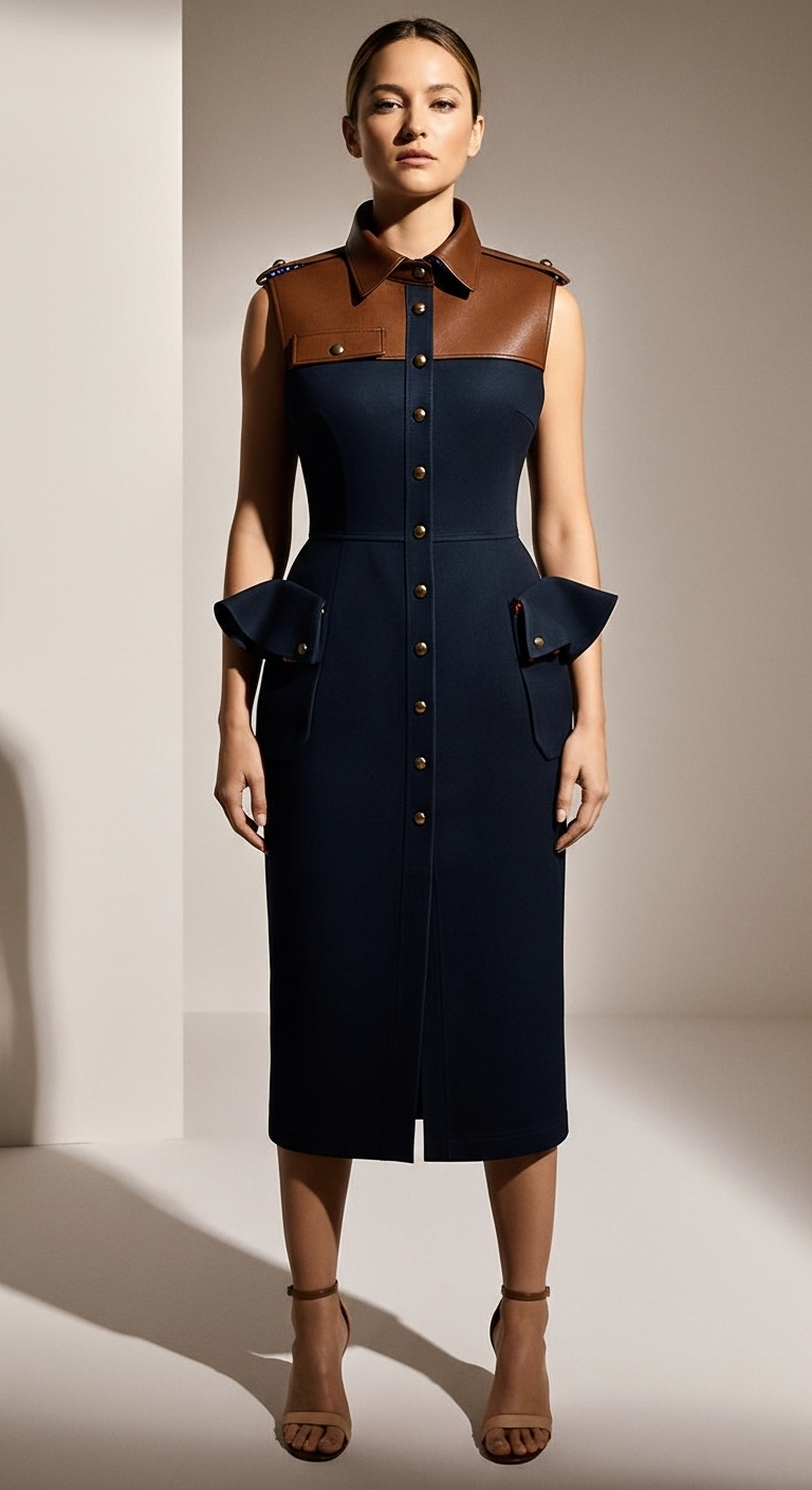Diana denim and leather shirt midi