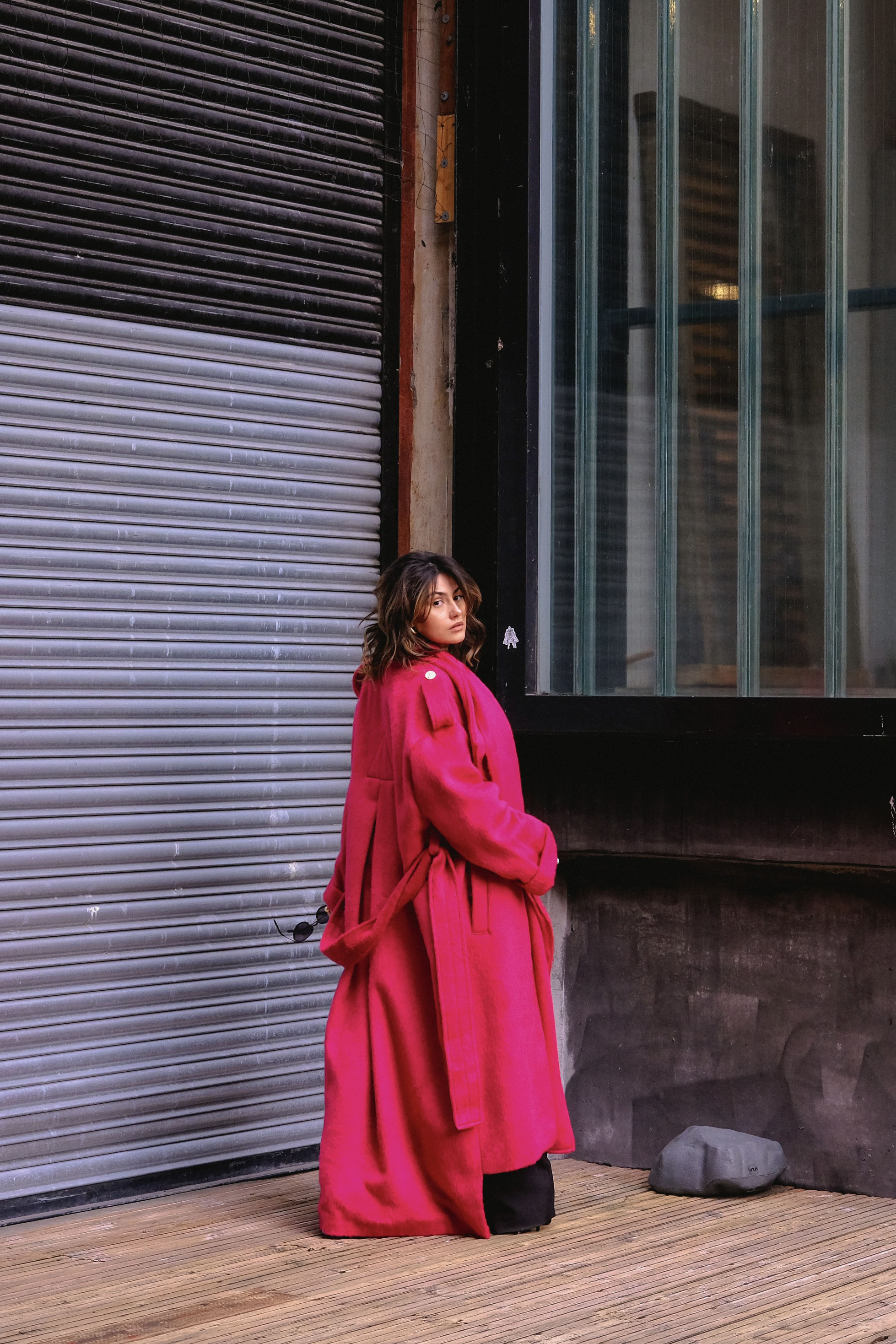 Long Oversized Fur Textured Fushia Pink Coat