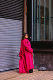 Long Oversized Fur Textured Fushia Pink Coat