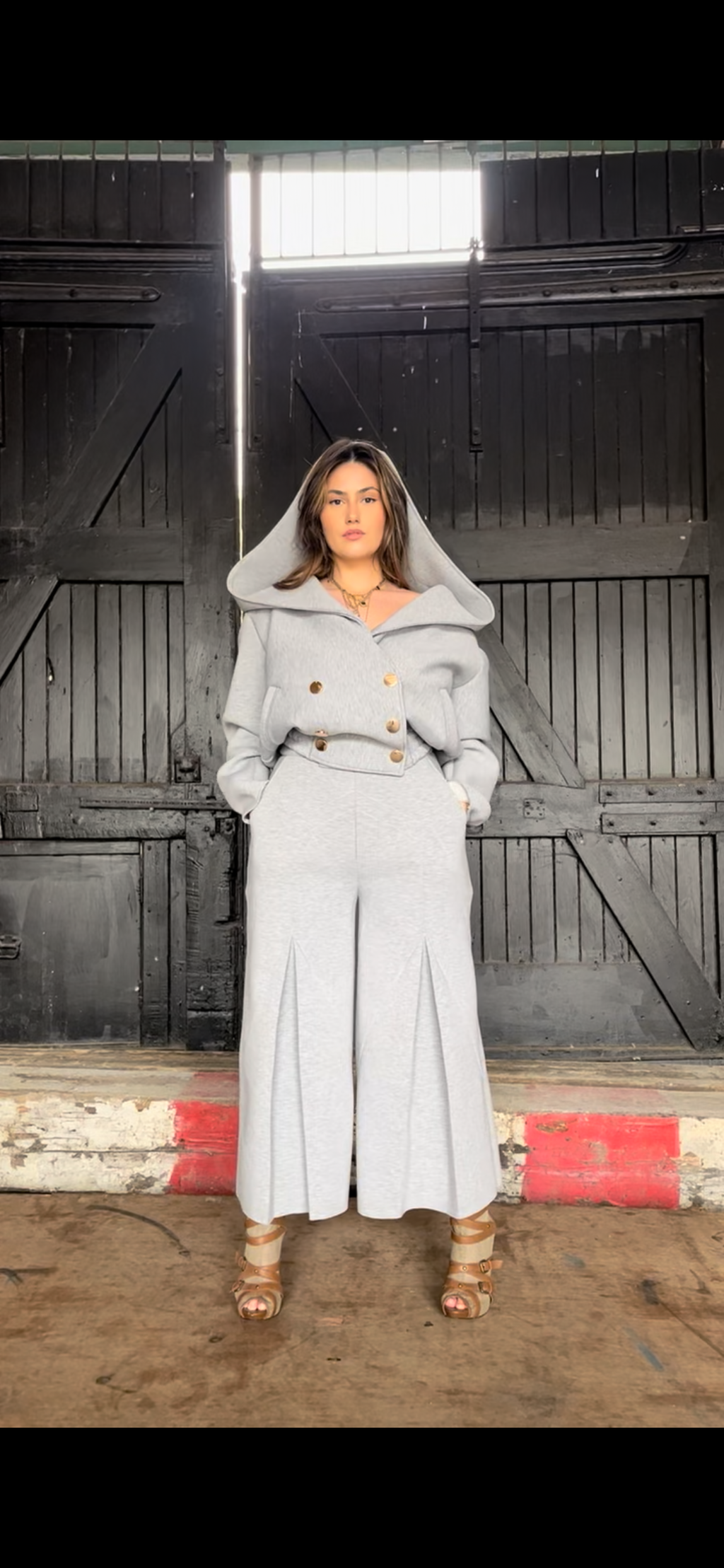 Grey quilted long culottes