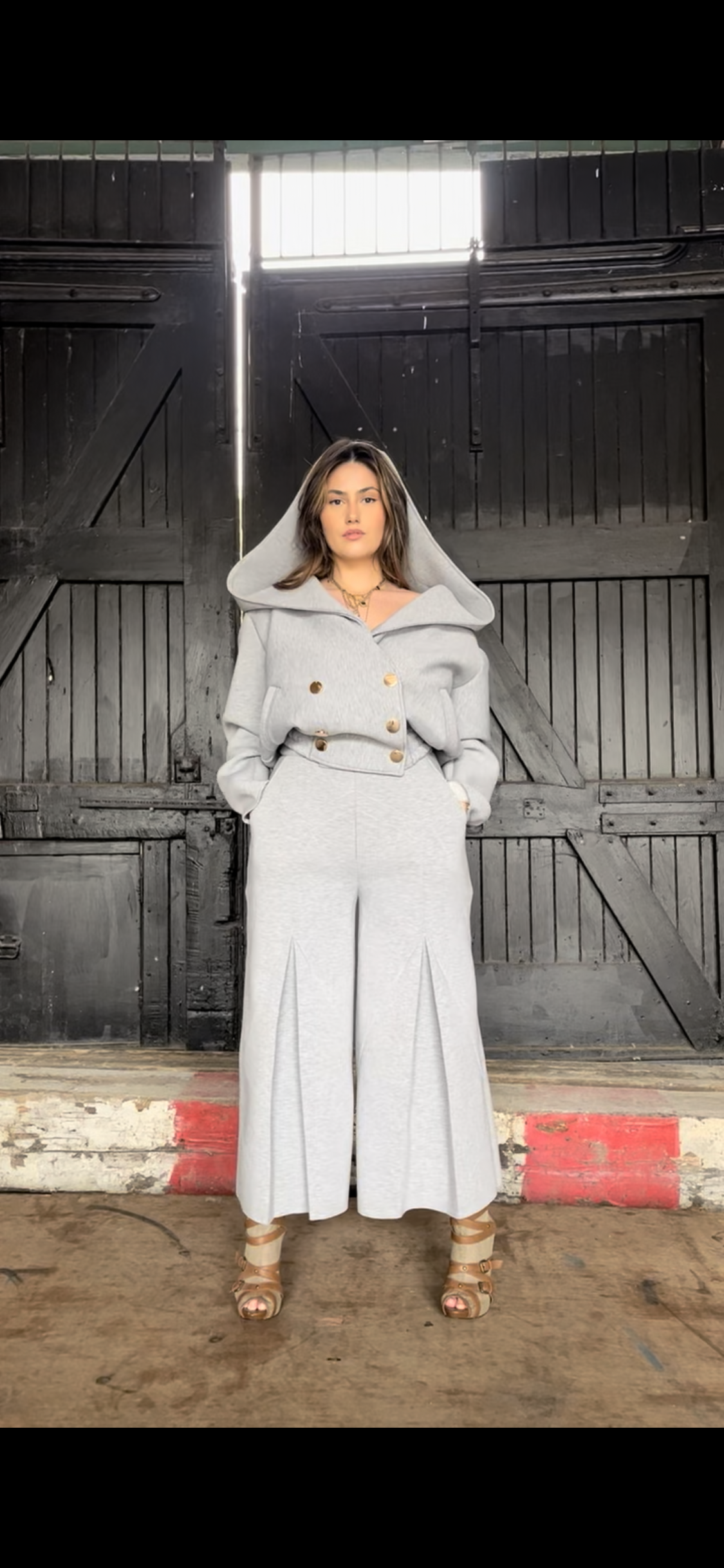 Grey quilted long culottes