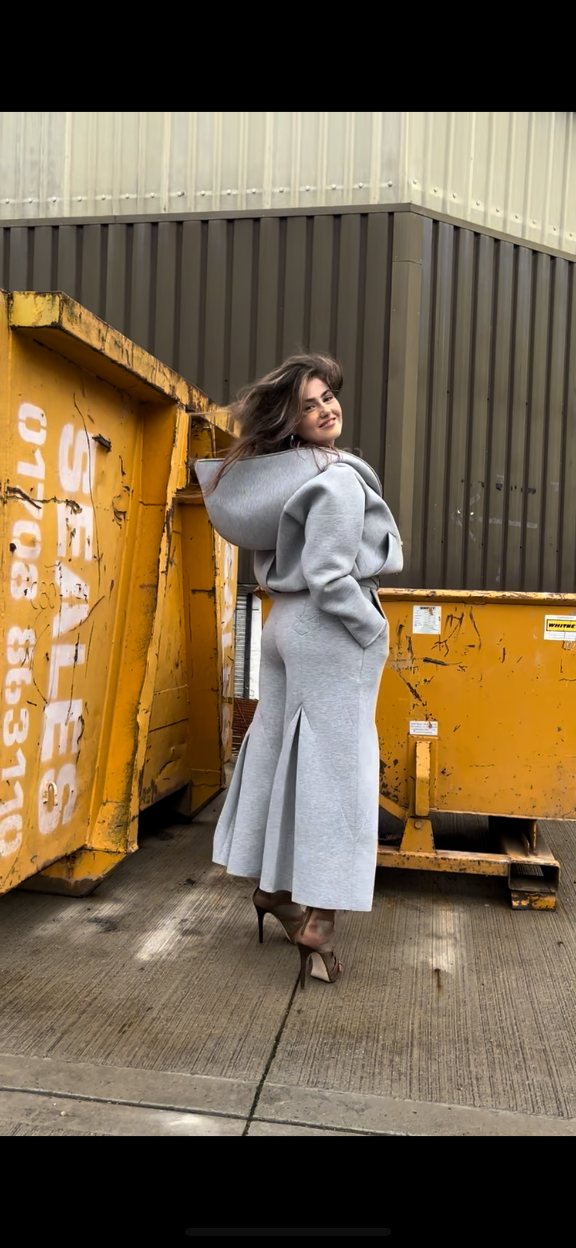 Grey quilted long culottes